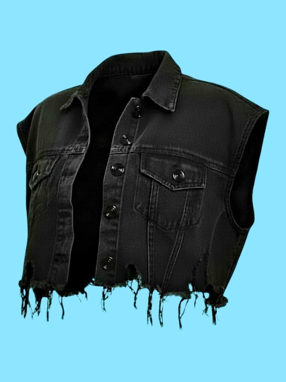 Trio Urban | 🔥 Signature Oversized Cropped Raw Hemline Denim Vest 😎 [BLACK]